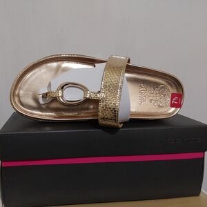 Vince Camuto Gold Metallic Thong Slide with Decorative Ring